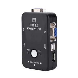 2 Port USB VGA KVM Switch Box And Cables For Computer Sharing Monitor Keyboar CB - Afbeelding 1 van 8