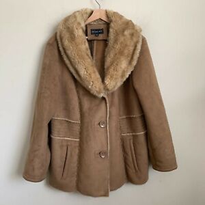 Braetan Jacket Camel Faux Suede Round Collar Faux Fur Lined Buttons Pockets 2X