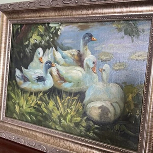 Vintage Oil Canvas Painting 8 X 10 New Frame Elegant Vivid Art Colorful Beauty - Picture 1 of 9