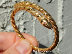 18K YELLOW GOLD SNAKE SERPENT RUBY EYES TWISTED FLEX BANGLE BRACELET 17.3 GRAMS - Picture 1 of 21