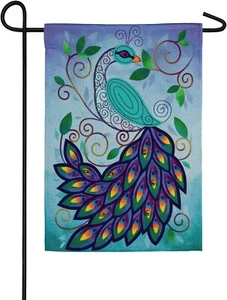 Bandera de jardín de lino perenne Peacock Quilled Look 14L8932BL 12,5" X 18" - Imagen 1 de 2