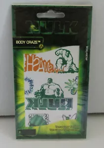 Marvel The Incredible Hulk/Hulk 2003 película Body Craze tatuaje temporal nuevo en paquete - Imagen 1 de 2