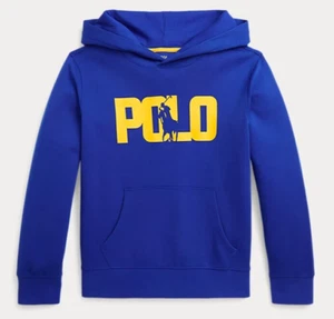NWT Polo Ralph Lauren ROYAL BLUE/YELLOW DOUBLE-KNIT BIG PONY Hoodie Boys L 14/16 - Picture 1 of 4