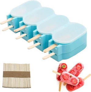 2Pcs Popsicle Silicone Molds with Cover Reusable & 50 Wooden Sticks Chocolate Mo - Picture 1 of 7