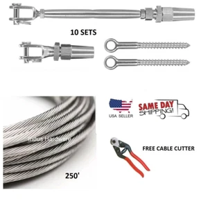 1/8 Cable Railing 316 Stainless Steel Kit 36",1/8 1*19 250 Ft+Full Kit For Wood - Picture 1 of 6