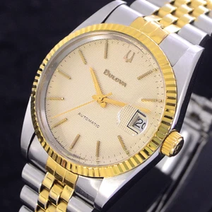 VINTAGE BULOVA AUTOMATIC GOLD DIAL DATE DRESS MEN'S WATCH - Picture 1 of 12