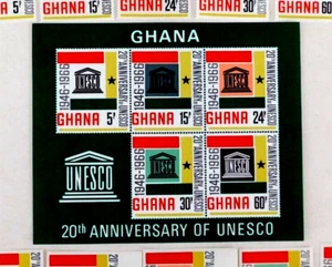 Ghana #264-268, 268a S/S, & 264-8 Imperf, M/NH/VF, UNESCO 20th Anniversary, 1966 - Picture 1 of 2