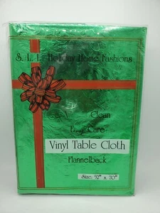 Vtg Christmas Vinyl Flannel Backed Tablecloth 52" X 70" Wrapping Paper Design - Picture 1 of 2