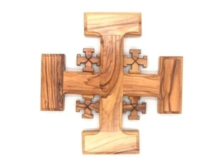 Cross with 4 Small Crosses Olive Wood Jerusalem Hand Made Terra Santa Holy Land - Picture 1 of 5