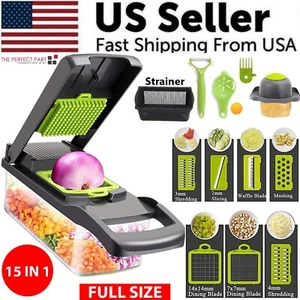 15-In-1 Vegetable Fruit Chopper Cutter Food Onion Veggie Dicer Slicer Kitchen - Picture 1 of 19