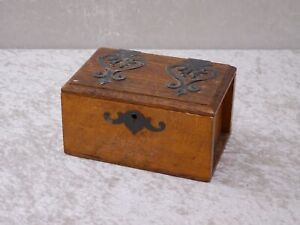 Antikes Holz Kästchen Box Schatulle mit Metallapplikationen - Vintage um 1900 