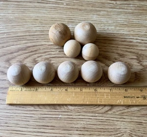 Unfinished wood balls ball caps, Ball knobs Assorted sizes 9 pieces craft supply - Picture 1 of 10