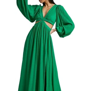 Showpo Paige Side Cut Out Maxi Dress Green Size 14 AU/UK 10 US Long Sleeve New - Picture 1 of 20