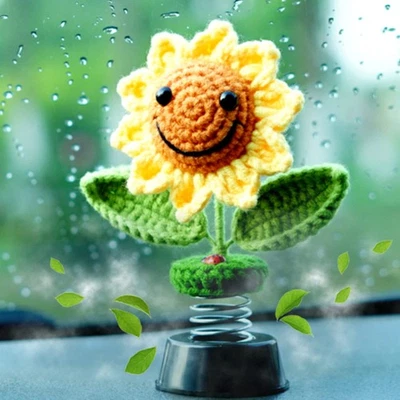 Girasol Coche Accesorios Tablero Decoraciones, Crochet Smiley Sacudiendo Sol F... Foto 1 de 4