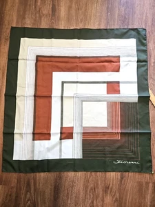 VTG Fiorini Scarf 30" Square Geometric Green, Burgundy Hand Rolled Hem EUC - Picture 1 of 6