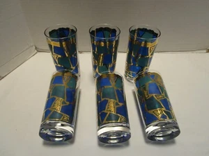Vintage Georges Briard Highball Glass GOLD & BLUE Mosaic 1960’s 22K 1960's MCM - Picture 1 of 10