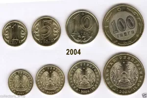 KAZAJSTÁN: Juego de 4 monedas regulares con 100 tenge bimetálico *fecha 2004*UNC - Imagen 1 de 1