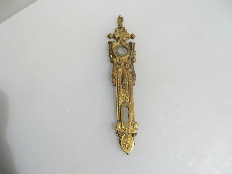 Victorian Brass Door Handle Backing Plate Rococo Baroque Hardware Gilt Leaf Old Cover