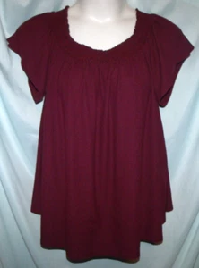 Sonoma Red Navy Blue Striped Smocked Neck SS Knit Blouse Women's 2X (M3B) - Picture 1 of 4
