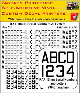 RC Adhesivo de Vinilo Raf Letras Números 10MM Pre Cortar FPRC890 Negro Brillo - Bild 1 von 3
