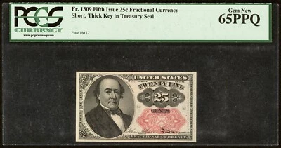 U.S. 1874-76 25 CENTS FRACTIONAL CURRENCY FR-1309 CERTIFIED PCGS GEM NEW-65-PPQ - Image 1 of 2