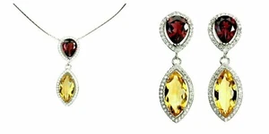 Silver Earrings Pendant Citrine Garnet Genuine Natural Mined Gems Solid Sterling - Picture 1 of 24