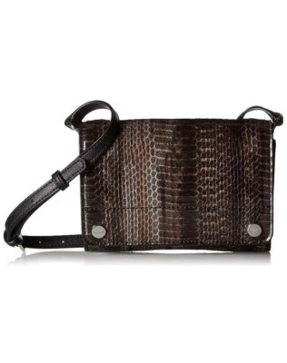 Calvin Klein Patent Python Studded Flap Over Small Crossbody Handbag Black brown - Image 1 of 4