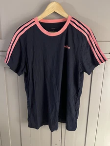 Adidas T-shirt Essentials 3 Stripe boyfriend | Ladies | Blue/Pink | Medium | New - Picture 1 of 6