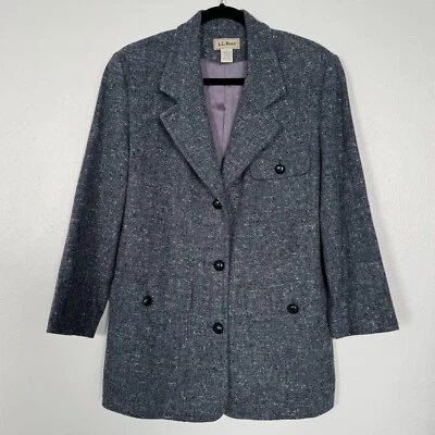 Abrigo Blazer LL Bean Para Mujer 12 Azul Tweed Lana Forrado Hecho en EE. UU. Academia Carrera Foto 1 de 4