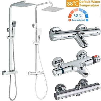 Edelstahl Duschset Thermostat Duscharmatur Duschsystem Regendusche Kopf Brause - Bild 1 von 3