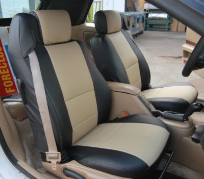 FUNDAS DE ASIENTO DELANTERAS NEGRAS/BEIGE PARA CHRYSLER SEBRING CONVERTIBLE 96-00 AJUSTE PERSONALIZADO Foto 1 de 4