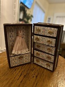 Vtg  Antique Steamer Trunk Artisan Dollhouse Miniature 1:12 With Dress