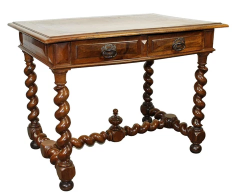 Antique French Lyon Solid Three Drawer Library Writing Desk Barley Twist Legs Cover