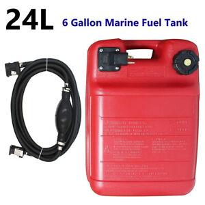 24L/6 Gallon Boat Fuel Tank Plastic Marine Outboard Boat Gas Tank with Hose
