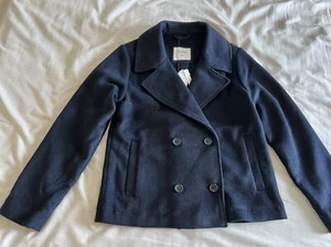 Giacca cappotto doppiopetto Hollister donna misto lana classico pavone nuovo con etichette S - Foto 1 di 11