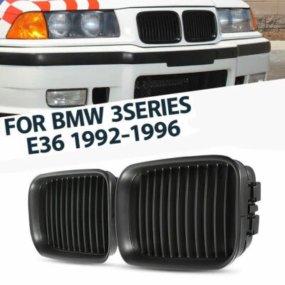 Para BMW E36 1992-1996 318i 325i Frontal Negro Mate Riñón Sport Capó Parrilla Foto 1 de 4
