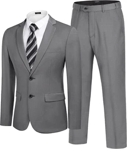 Men'S 2 Piece Suits Classic Fit 2 Button Dress Suits Tuxedo Jacket Blazer for We - Picture 1 of 12