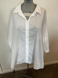 Donna Athleta bianca oversize con bottoni taglia grande maniche a 3/4 traspirante - Foto 1 di 12