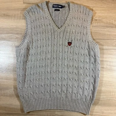 VTG Polo Golf Ralph Lauren Gray V-Neck Cable Knit Sweater Vest Mens XL Crest - Image 1 of 4