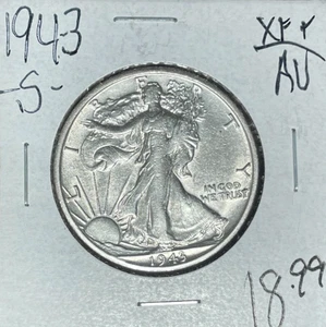 1943-S WALKING LIBERTY SILBER HALF DOLLAR ~ VZ+/AU ~ SCHÖNE MÜNZE ~ - Bild 1 von 2