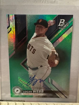 2019 BOWMAN PLATINUM TOP PROSPECTS GREEN RC SP AUTO LOGAN WEBB /99  📈🔥 - Image 1 of 2
