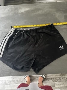 Adidas Nylon Sprinter Shorts Black Glanz Vintage Small/Medium Retro Football - Picture 1 of 8