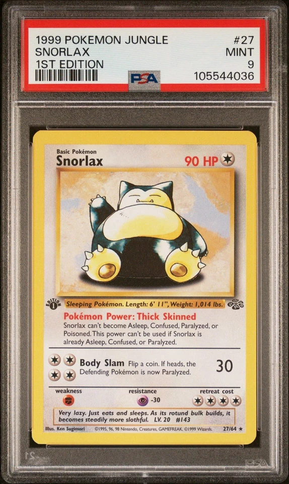 1999 Pokémon Jungle Snorlax 1st Edition #27 PSA 9 - Image 1 of 3