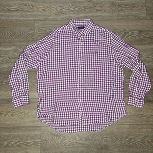 Camisa Polo Ralph Lauren Para Hombres Talla 2XL Rosa A Cuadros Abotonada 100% Lino - Imagen 1 de 7