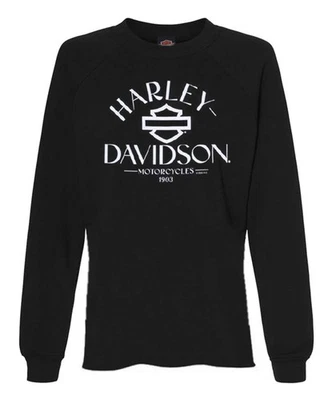 Harley-Davidson Women's Eclipsed Crew-Neck Fleece Pullover Sweatshirt, Black - Image 1 of 2