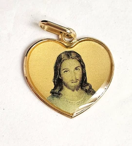 14K Gelbgold Herz Jesus Christus Anhänger Charm Religiös Made in Italy - Bild 1 von 2