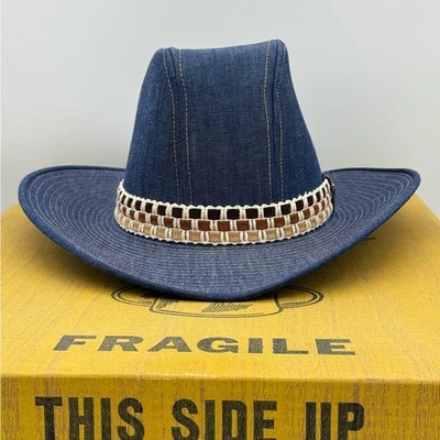 De colección The Rustler Azul Denim Jean Western Sombrero de Vaquero 7 1/4 American Hat Co NUEVO Foto 1 de 4