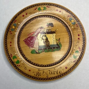 Bulgarischer Holz handbemalter Andenken Teller Deko Vintage Volkskunst - Bild 1 von 3
