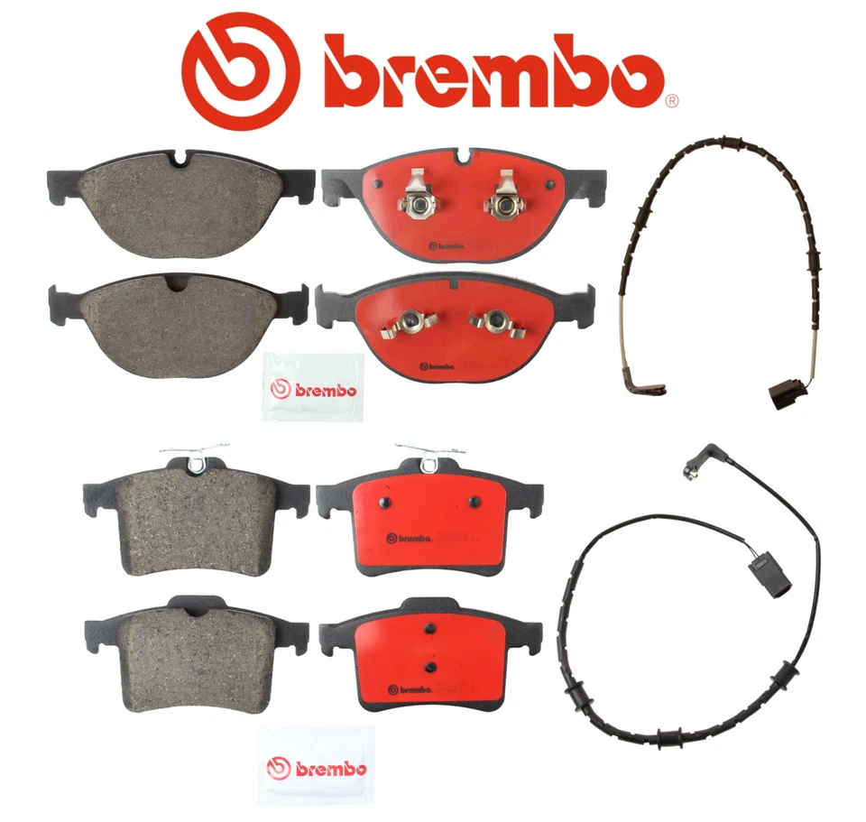 Front Brake Pad & Rear Brake Pad Set OEM Brembo Ceramic + Sensor for Jaguar - Image 1 of 1