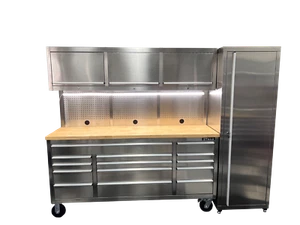 High-quality stainless steel garage workbench with 15 drawers & 1 Tall Cabinet - Picture 1 of 3
